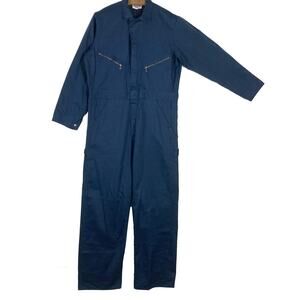 DICKIES Coveralls Mens 42 Tall/L Navy-Blue Long-Sleeve Zip Collared Cotton